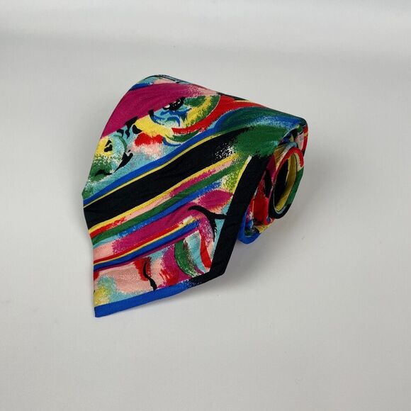 💗3/$30💗 Vintage Belgravia 100% Silk Men's Neck Tie Multicolor Abstract 80s - Picture 2 of 5